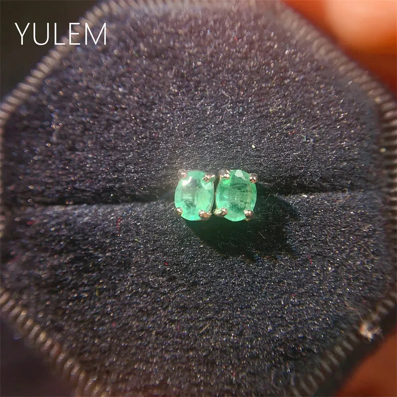Natural Emerald Stud Earrings in 925 Sterling Silver