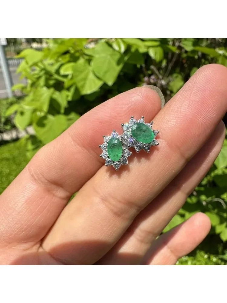 Natural Emerald Stud Earrings in Sterling Silver