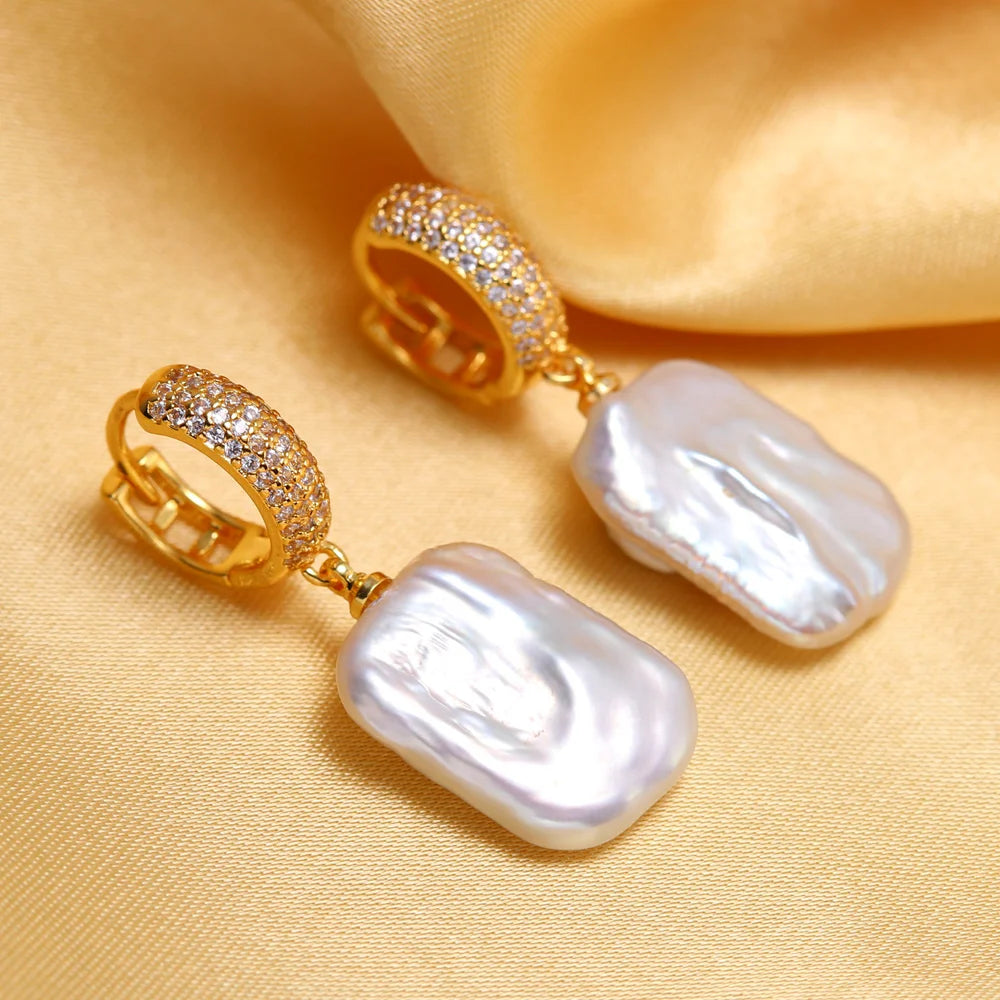 Natural Freshwater Pearl Drop Earrings - 925 Sterling Silver