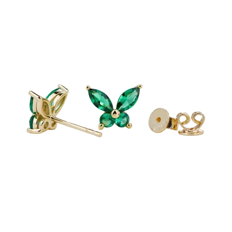 Lab Grown Emerald Butterfly Stud Earrings