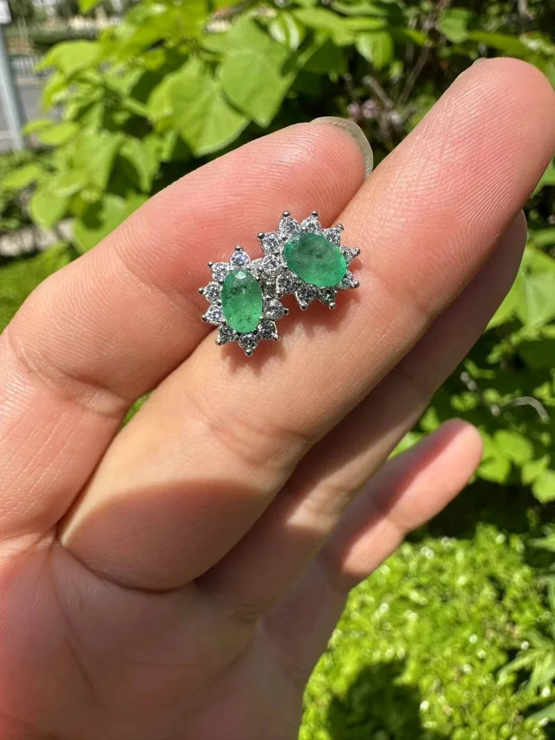 Natural Emerald Stud Earrings in Sterling Silver