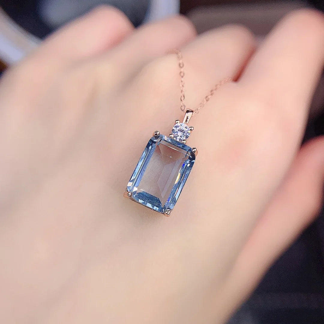Natural Sri Lankan Aquamarine Pendant - 925 Sterling Silver Necklace