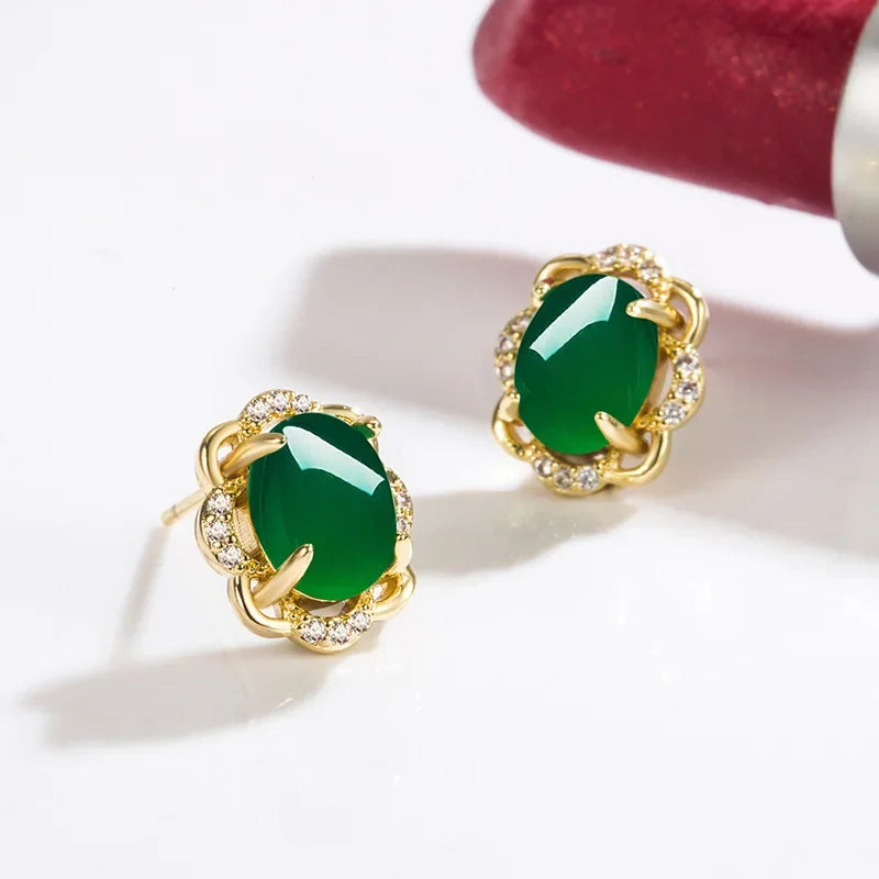 Natural Emerald Double Stud Earrings in 18K Gold