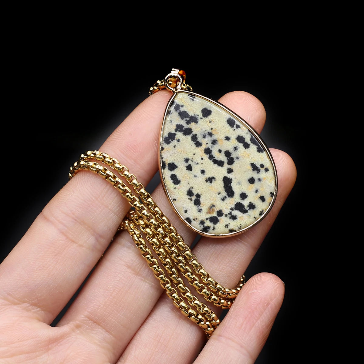 Natural Stone Water Drop Pendant Necklace - Semi-Precious Gemstone