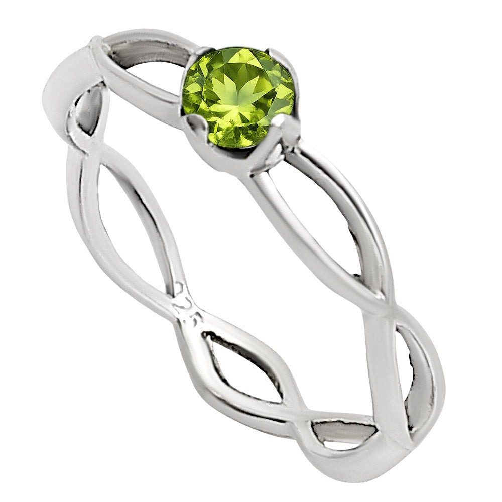 Natural Peridot Solitaire Ring in .925 Sterling Silver — Size 8