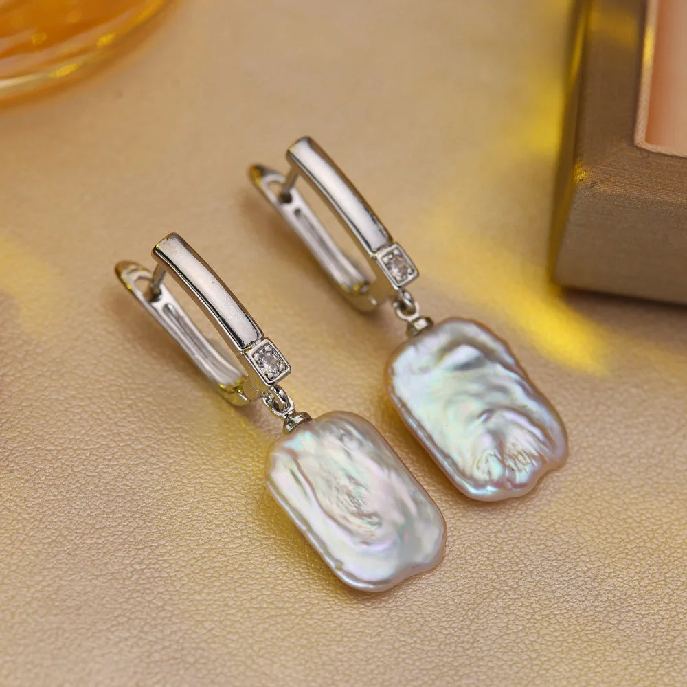 Natural Freshwater Pearl Drop Earrings - 925 Sterling Silver