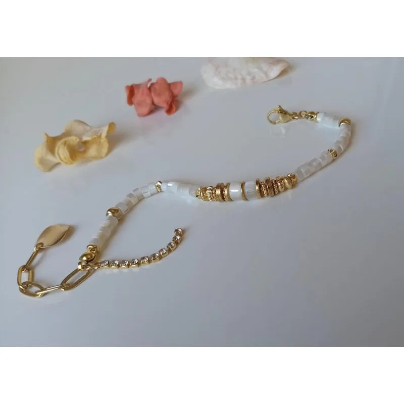 Handmade Mother-of-Pearl Bracelet - Adjustable Natural Stone Jewelry