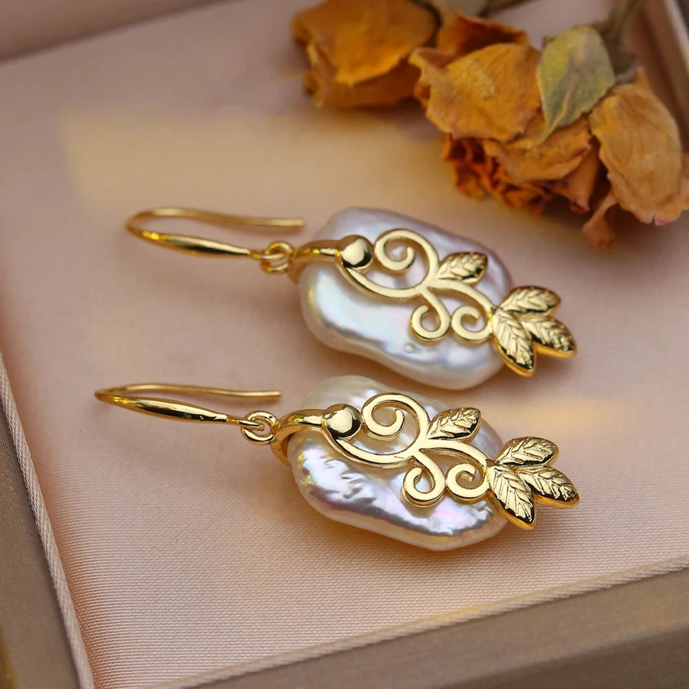 Natural Freshwater Pearl Drop Earrings - 925 Sterling Silver