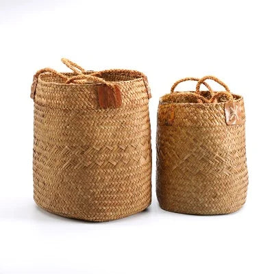 Handwoven Grass Basket | Dried Flower Vase & Boho Home Decor Organizer