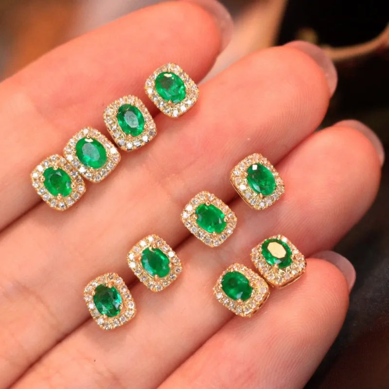 Natural Colombian Emerald Stud Earrings in Sterling Silver