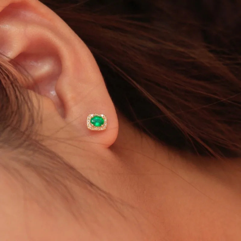 Natural Colombian Emerald Stud Earrings in Sterling Silver