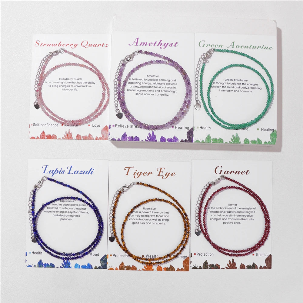 Natural Gemstone Seed Bead Necklace - Delicate 2mm Stone Choker