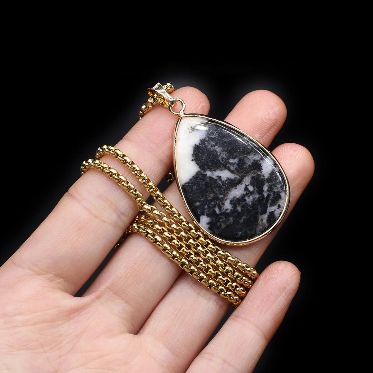 Natural Stone Water Drop Pendant Necklace - Semi-Precious Gemstone