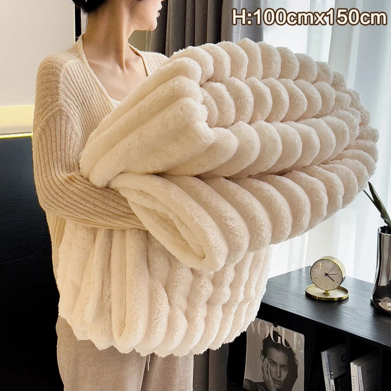 Faux Rabbit Fur Throw Blanket – Soft Plush Cozy Home Accent
