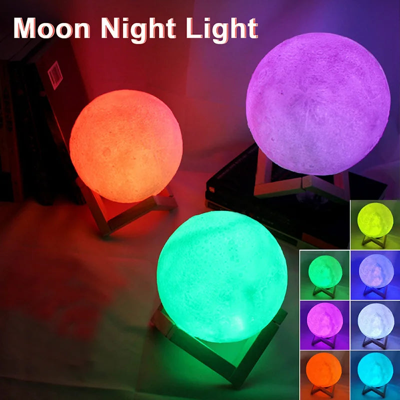 3D Moon Night Light - LED Galaxy Lamp with Stand