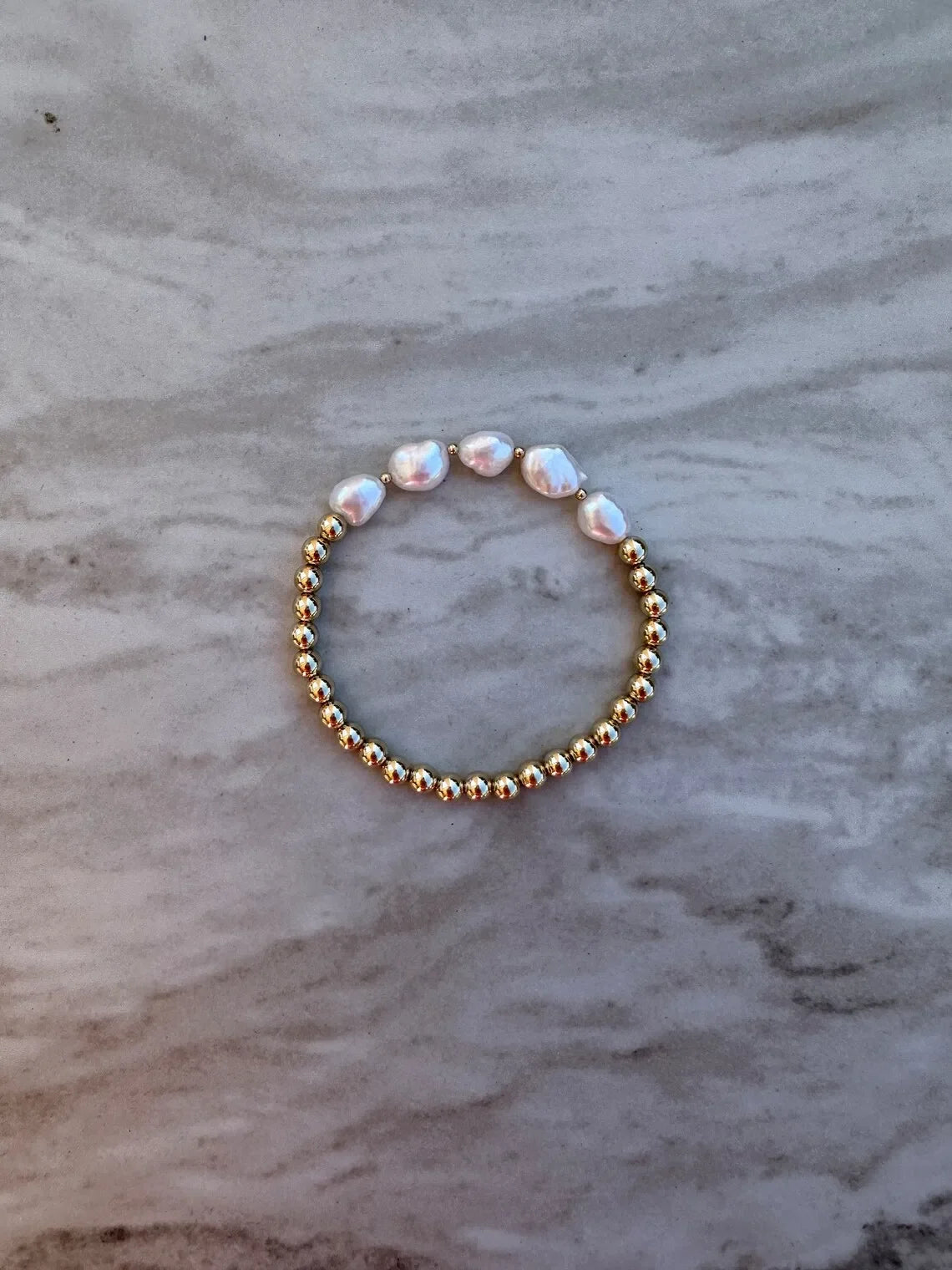 Natural Pearl Stretch Bracelet - 18K Gold Plated Beads Stackable