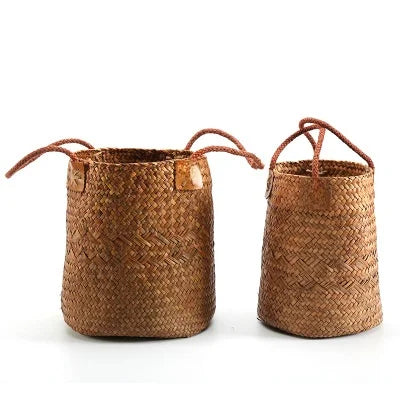 Handwoven Grass Basket | Dried Flower Vase & Boho Home Decor Organizer
