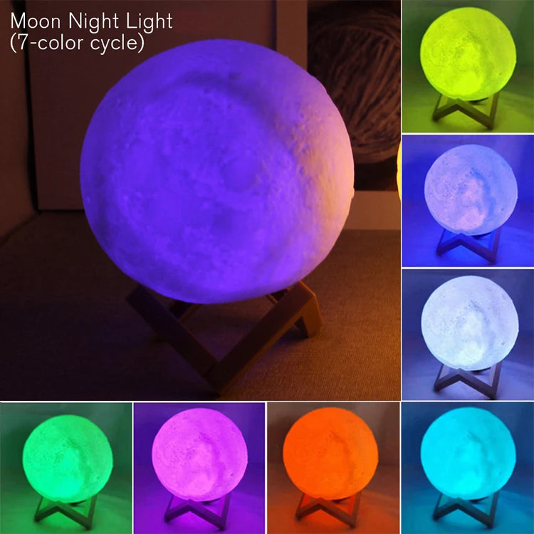 3D Moon Night Light - LED Galaxy Lamp with Stand