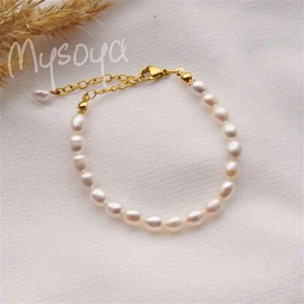 Baroque Rice Pearl Bracelet - 5-6mm Freshwater Pearls with Gift Box