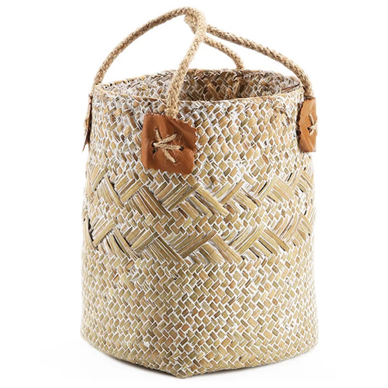 Handwoven Grass Basket | Dried Flower Vase & Boho Home Decor Organizer
