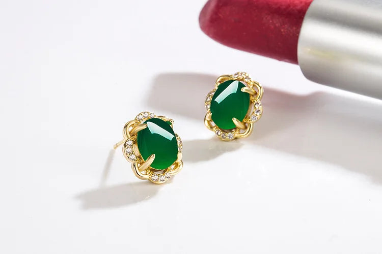 Natural Emerald Double Stud Earrings in 18K Gold