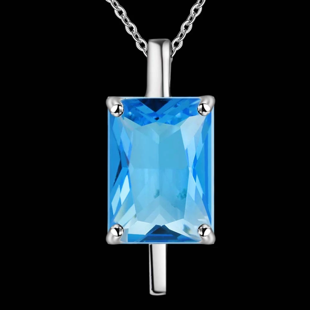Blue Gemstone Circle Pendant - 925 Sterling Silver Necklace