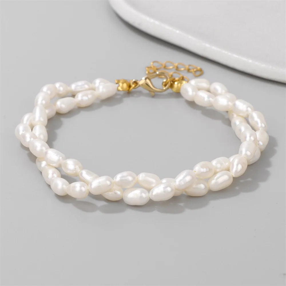 Double Layer Baroque Pearl Bracelet - Handmade Natural Freshwater Pearls