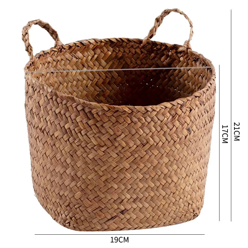 Handwoven Grass Basket | Dried Flower Vase & Boho Home Decor Organizer