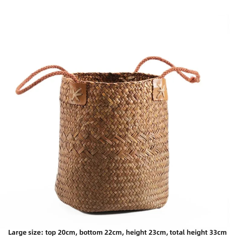 Handwoven Grass Basket | Dried Flower Vase & Boho Home Decor Organizer