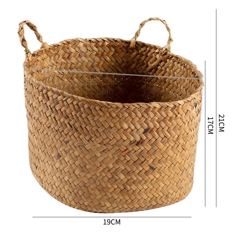 Handwoven Grass Basket | Dried Flower Vase & Boho Home Decor Organizer