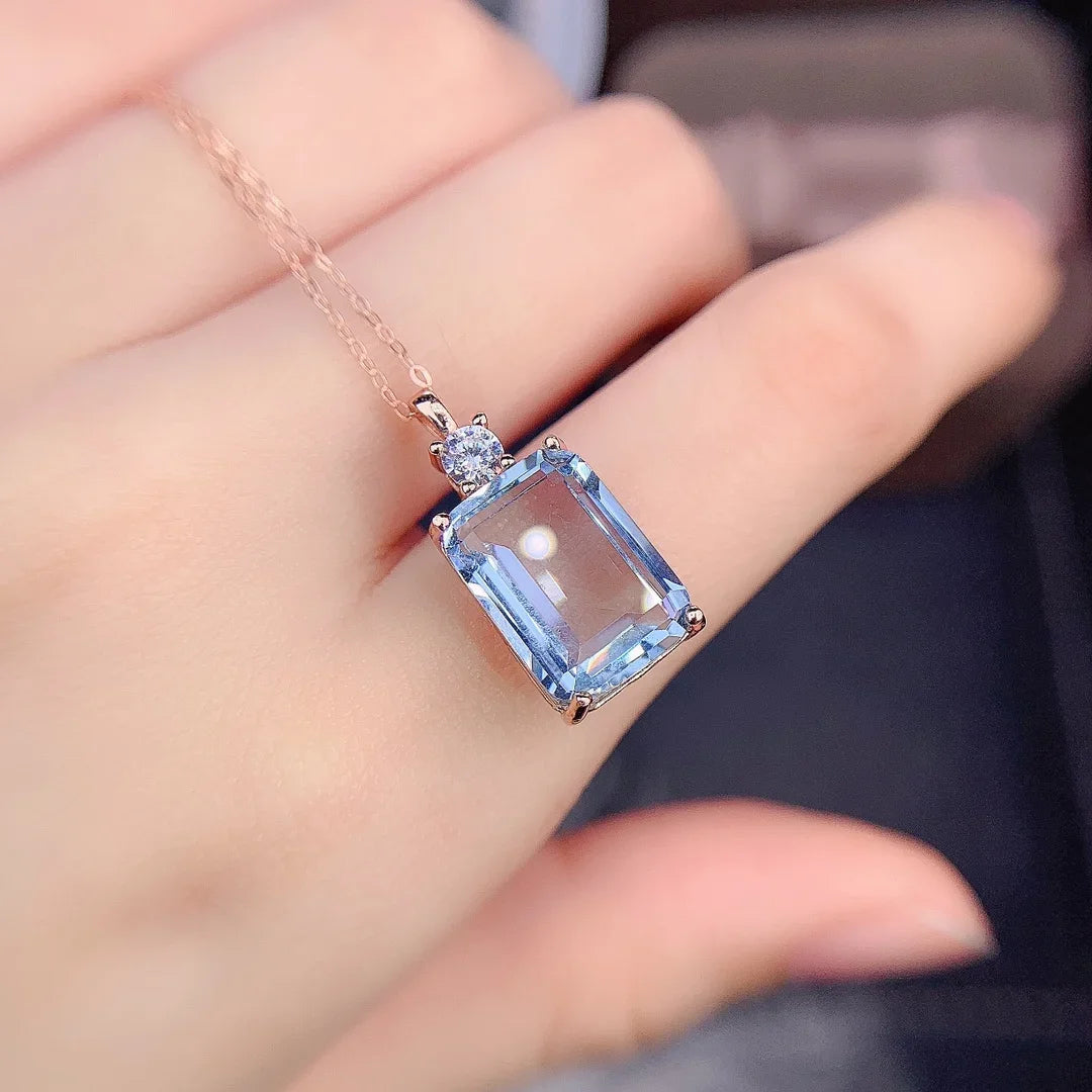 Natural Sri Lankan Aquamarine Pendant - 925 Sterling Silver Necklace