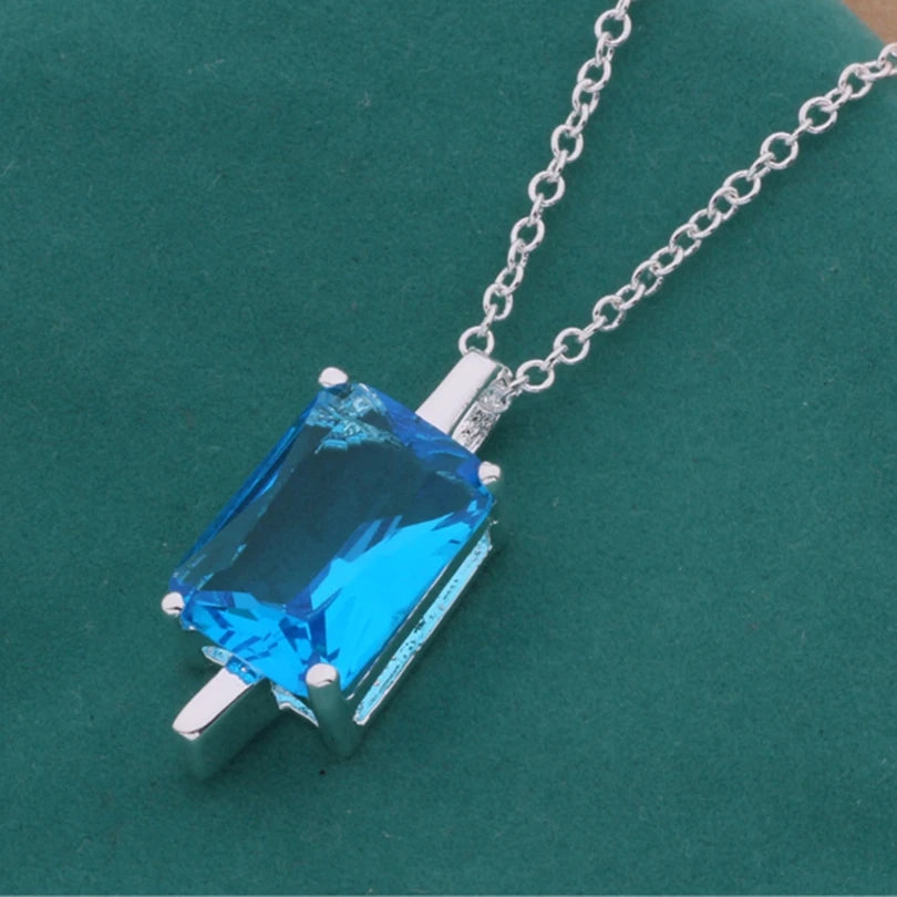Blue Gemstone Circle Pendant - 925 Sterling Silver Necklace