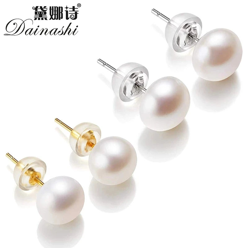 Natural Freshwater Pearl Stud Earrings - AAAA Quality 925 Sterling Silver
