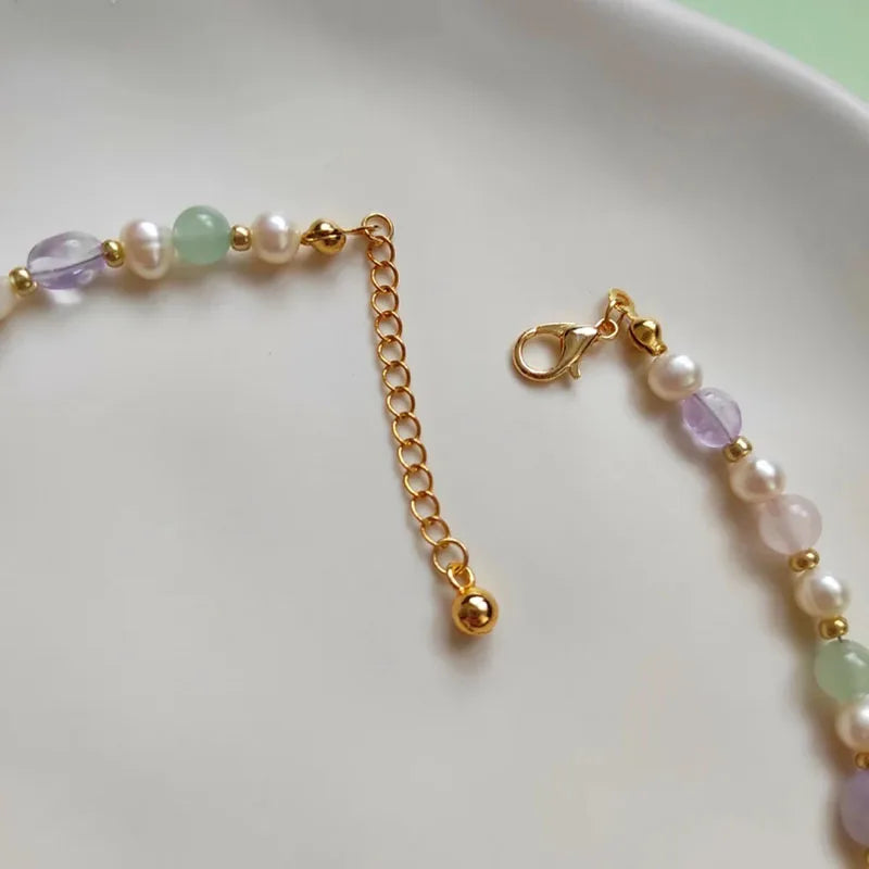 Handmade Gemstone & Pearl Beaded Choker - Bohemian Crystal Necklace