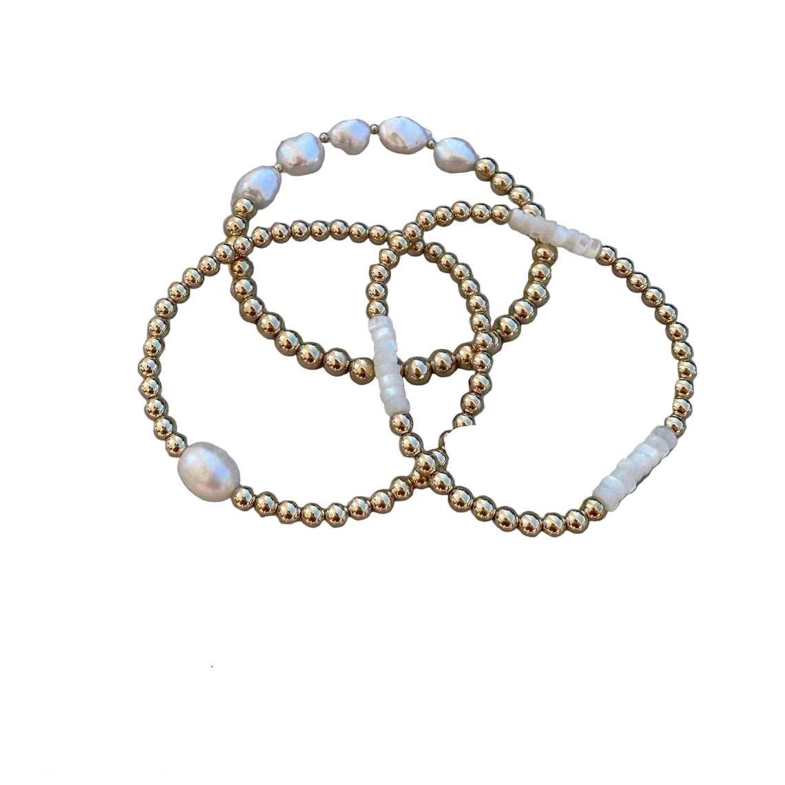 Natural Pearl Stretch Bracelet - 18K Gold Plated Beads Stackable