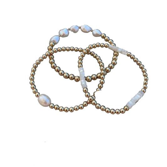 Natural Pearl Stretch Bracelet - 18K Gold Plated Beads Stackable