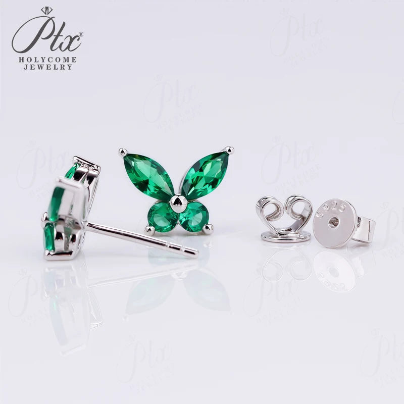 Lab Grown Emerald Butterfly Stud Earrings
