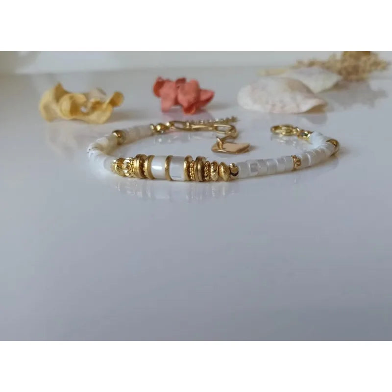 Handmade Mother-of-Pearl Bracelet - Adjustable Natural Stone Jewelry