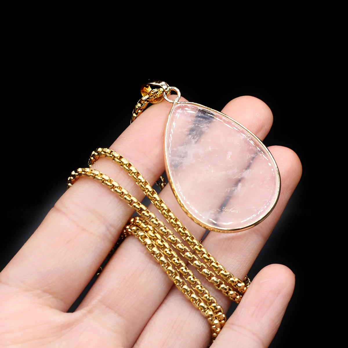 Natural Stone Water Drop Pendant Necklace - Semi-Precious Gemstone