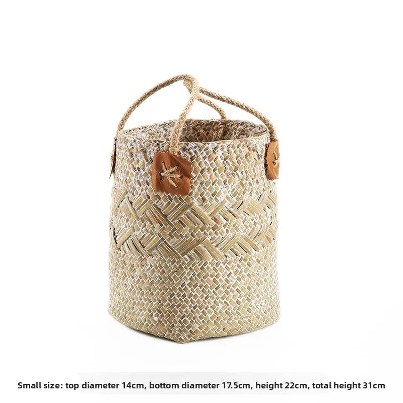 Handwoven Grass Basket | Dried Flower Vase & Boho Home Decor Organizer