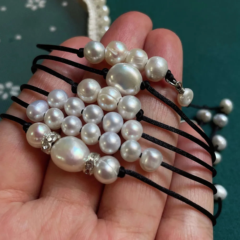 Baroque Pearl Friendship Bracelet - Adjustable Black Rope Chain