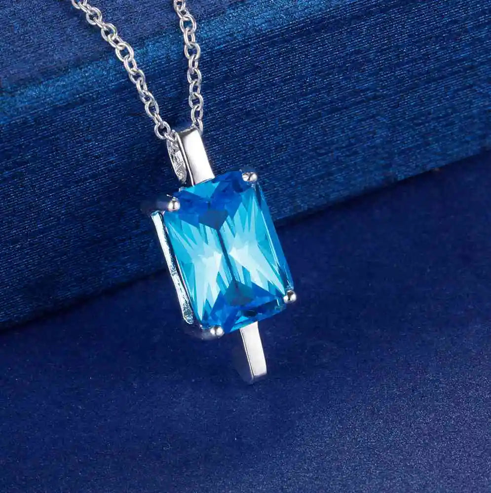 Blue Gemstone Circle Pendant - 925 Sterling Silver Necklace