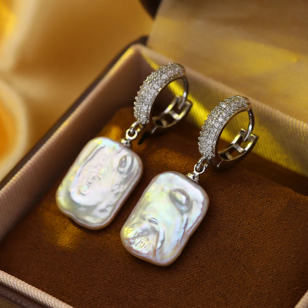 Natural Freshwater Pearl Drop Earrings - 925 Sterling Silver