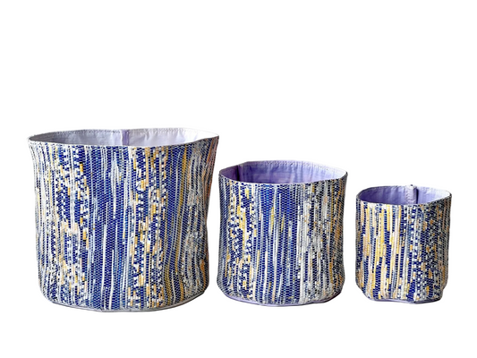 Upcycled Blue Woven Planter Basket - Handmade from Recycled Plastic
