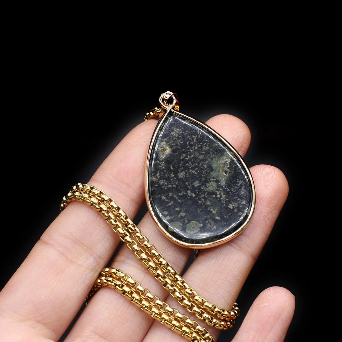 Natural Stone Water Drop Pendant Necklace - Semi-Precious Gemstone