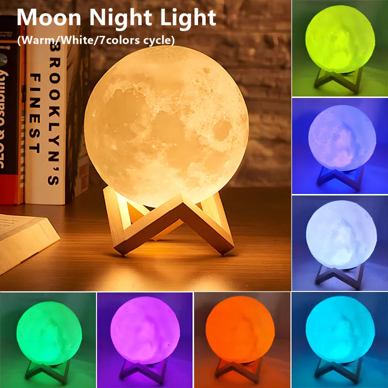 3D Moon Night Light - LED Galaxy Lamp with Stand