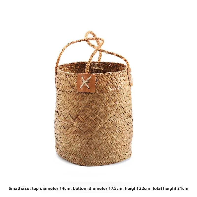 Handwoven Grass Basket | Dried Flower Vase & Boho Home Decor Organizer