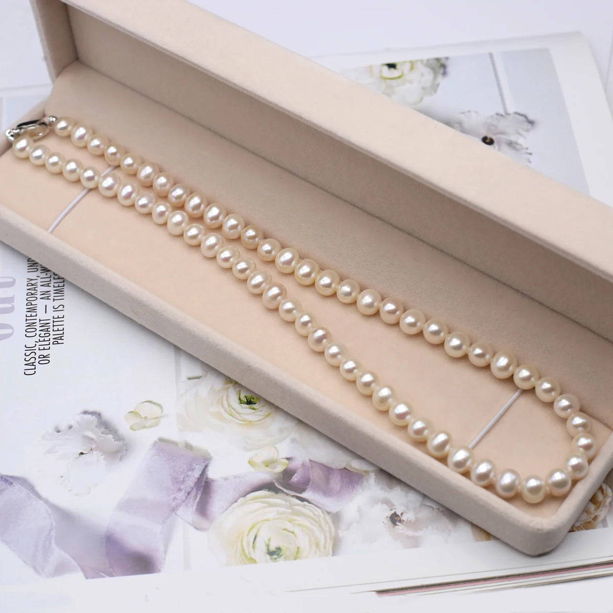 Natural Freshwater Pearl Necklace - AAA Quality 7-8mm Round Cultured Pearls