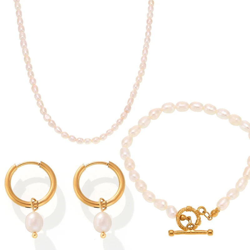 Baroque Freshwater Pearl Jewelry Set - Necklace, Bracelet & Earrings