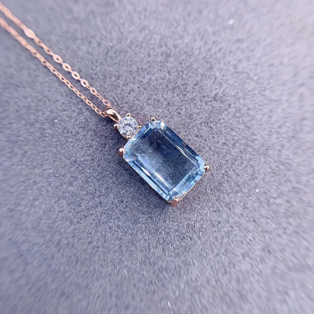 Natural Sri Lankan Aquamarine Pendant - 925 Sterling Silver Necklace
